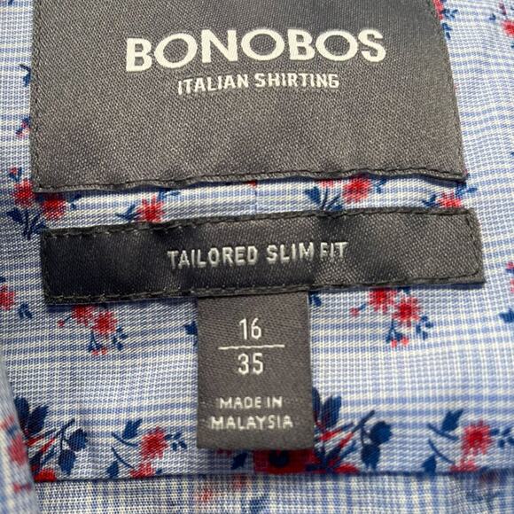 Bonobos Tailored Slim Fit Blue Stripe/Floral Print Long Sleeve Button Down 16/35 - Picture 6 of 8